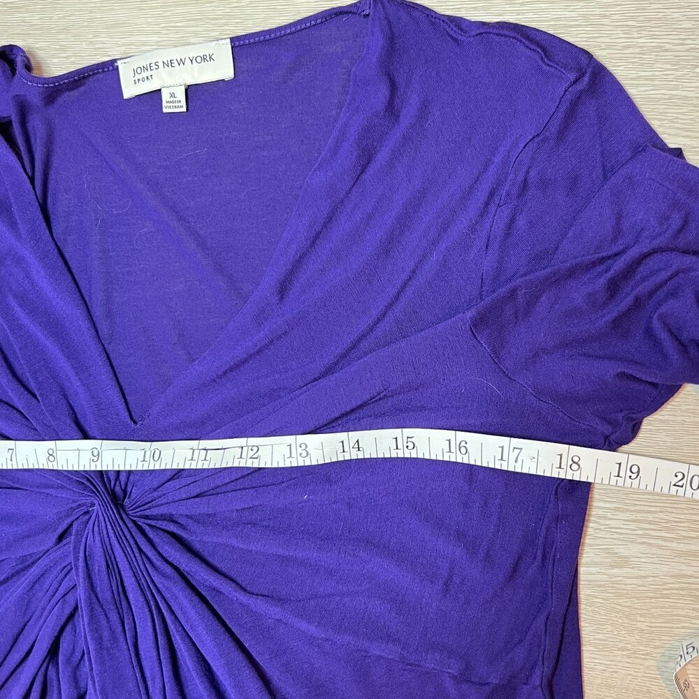 Jones NY Sport - Blouse Women's XL Jersey V-Neck Cascade Front 3/4 Sleeve - Picture 14 of 16